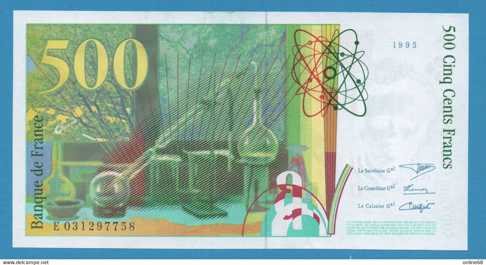 FRANCE 500 FRANCS 1995 # E031297758 F# 76 Pierre Et Marie Curie - 500 F 1994-2000 ''Pierre En Marie Curie''