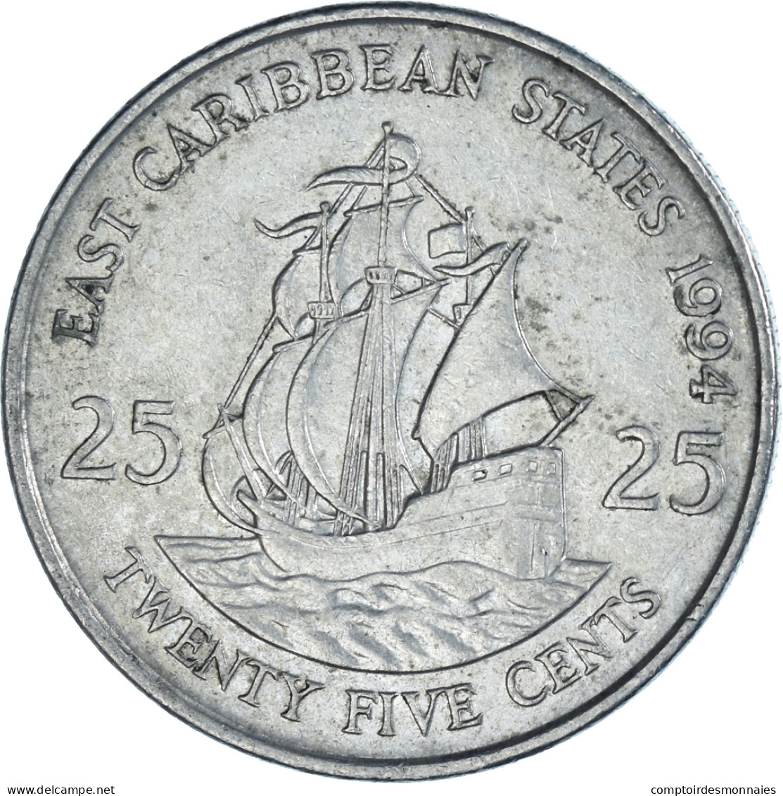 Monnaie, Etats Des Caraibes Orientales, 25 Cents, 1994 - Britse Caribische Gebieden