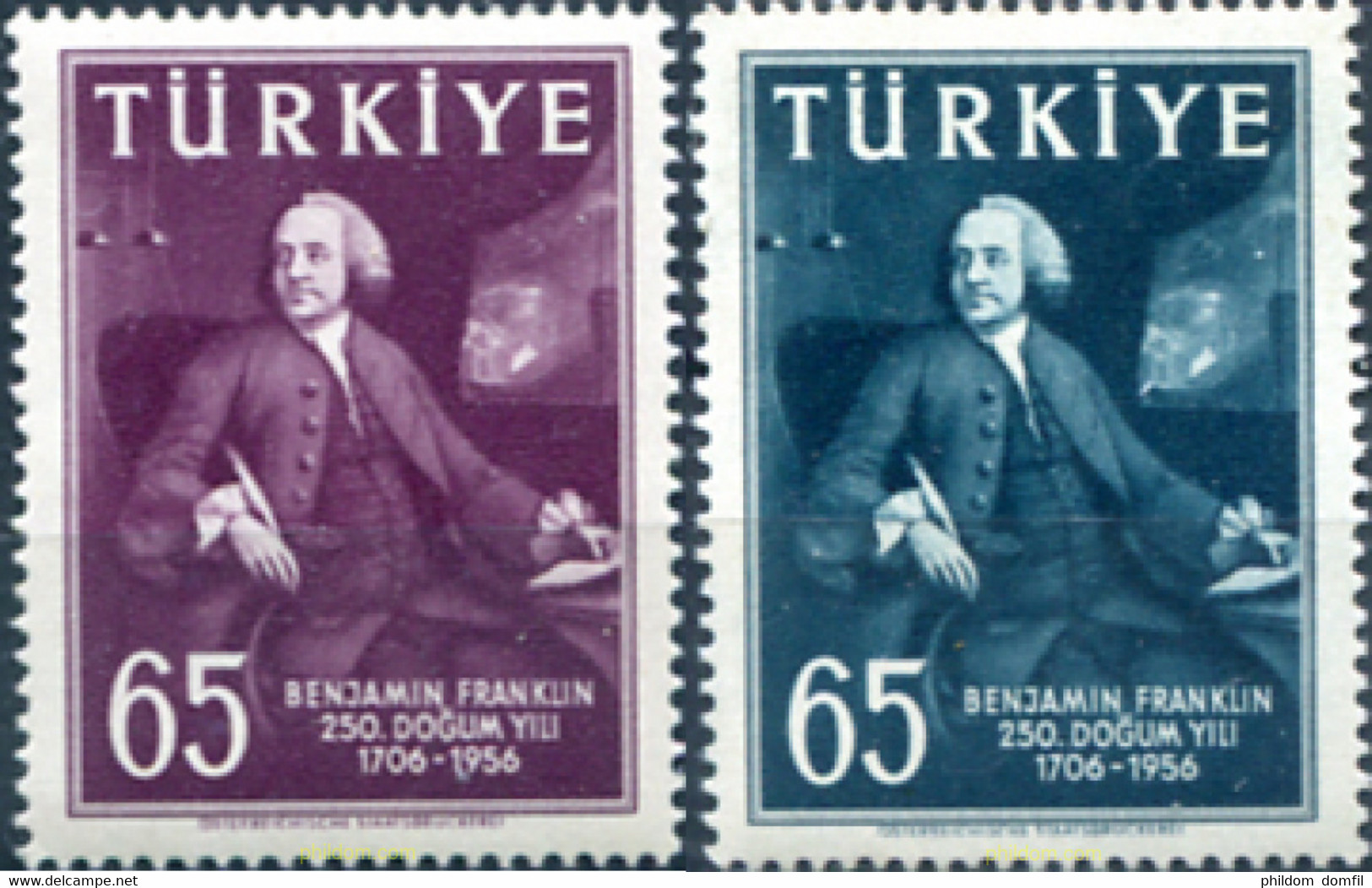 171706 MNH TURQUIA 1957 250 ANIVERSARIO DEL NACIMIENTO DE BENJAMIN FRANKLIN - ...-1858 Prephilately