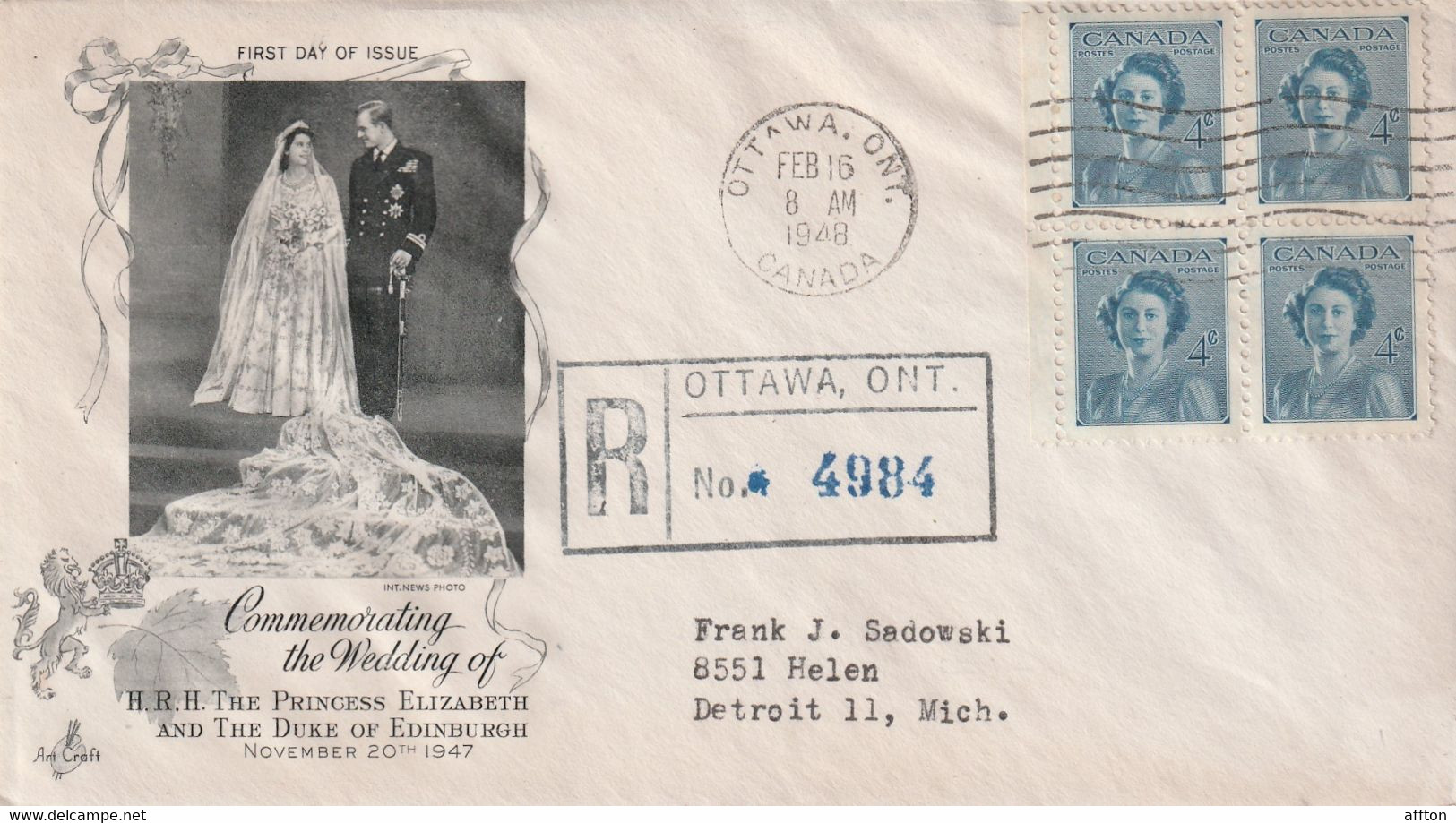 Canafa 1948 FDC Mailed Registered - ....-1951