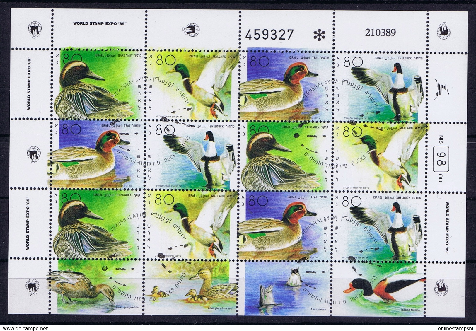 Israel: Mi 1131 - 1134  Birds 1989 Kleinboge Cancelled - Blocchi & Foglietti