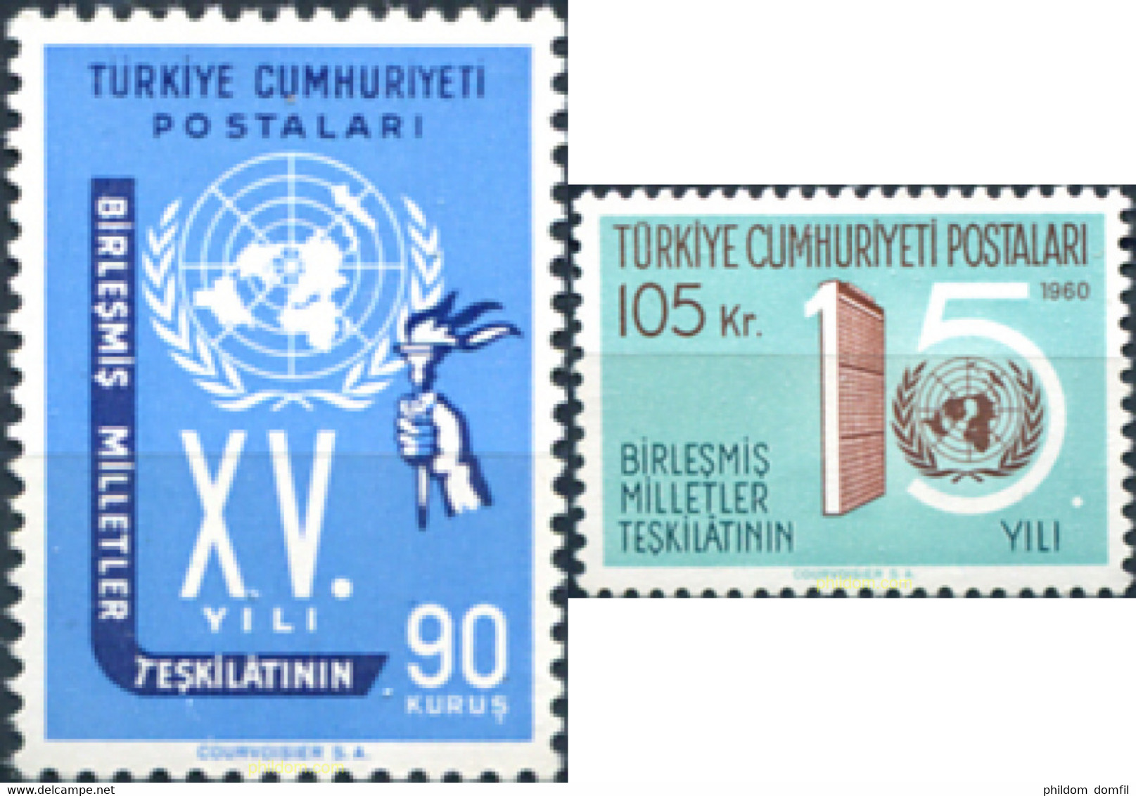 172169 MNH TURQUIA 1960 15 ANIVERSARIO DE LAS NACIONES UNIDAS - Lots & Serien