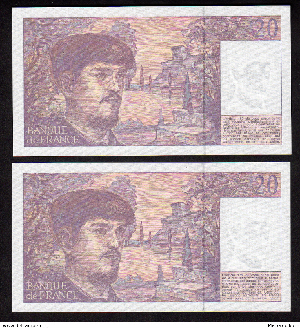 2 Billets Consécutifs  20 F DEBUSSY - 1993  S.043  "A Fil De Sécurité" - 20 F 1980-1997 ''Debussy''