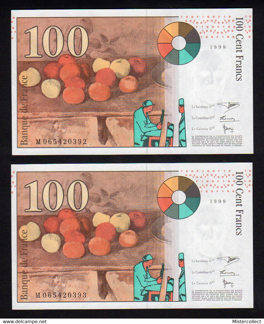 2 Billets Consécutifs 100 F CEZANNE 1998 - 100 F 1997-1998 ''Cézanne''