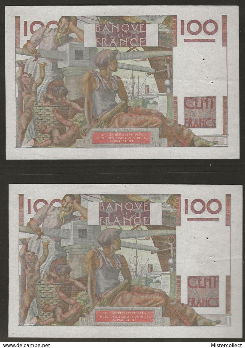 2 Billets Consécutifs 100 F Jeune Paysan 1952 - 100 F 1945-1954 ''Jeune Paysan''