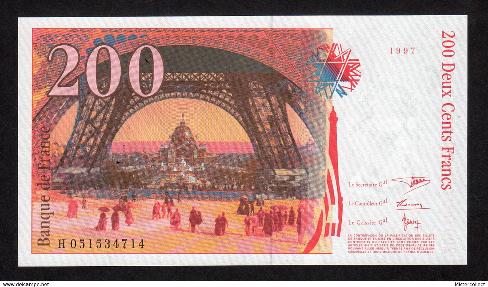 3 Billets Consécutifs  200 F EIFFEL 1997 - 200 F 1995-1999 ''Eiffel''