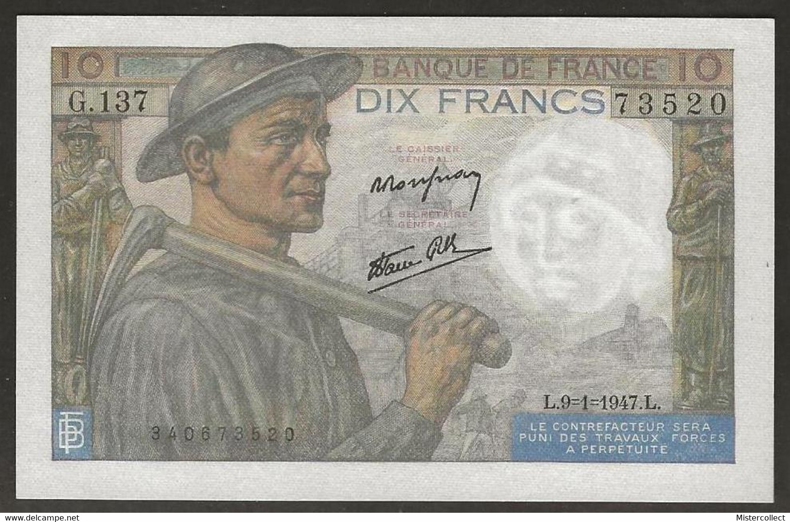 Billet 10 F MINEUR 1947 - 10 F 1941-1949 ''Mineur''