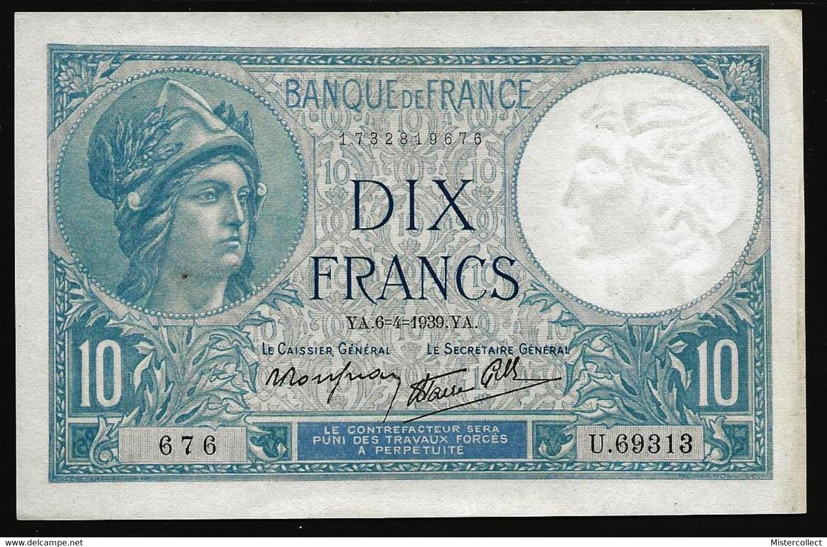 Billet 10 F MINERVE 1939 - 10 F 1916-1942 ''Minerve''