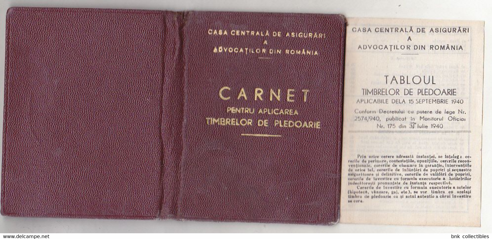 Romania Old Revenue Stamps - 1944 Booklet - The Central Insurance House Of Lawyers In Romania - Fiscali