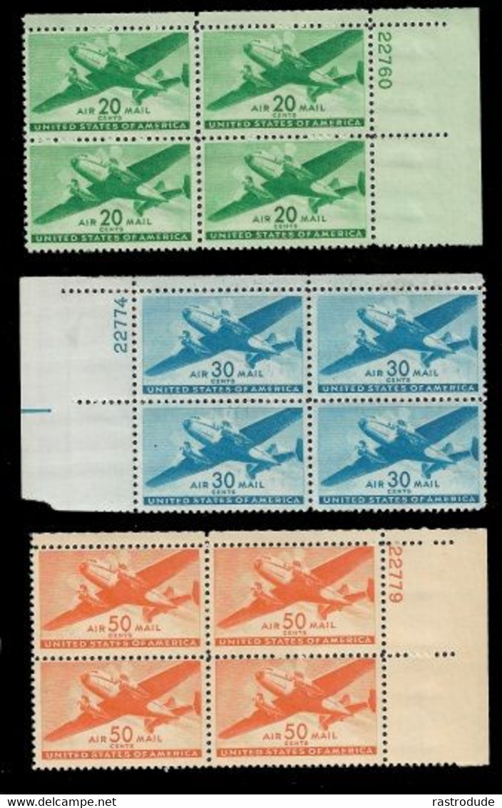 1941 US AIRMAIL SET IN BLOCKS OF 4 SHEET MARGIN MNH 6c, 8c,10c,15c,20c,30c,50c (Sc. #C25-31) - 2b. 1941-1960 Nuevos