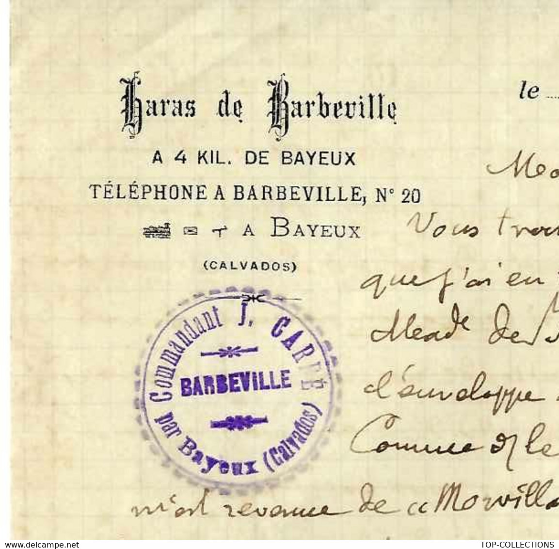 1916  GUERRE 1914-1918 WW1 HARAS BARBEVILLE BAYEUX CALVADOS CAPITAINE CARRE > CAPITAINE  DE BEAURIEUX ETAT MAJOR BELFORT - Historische Dokumente