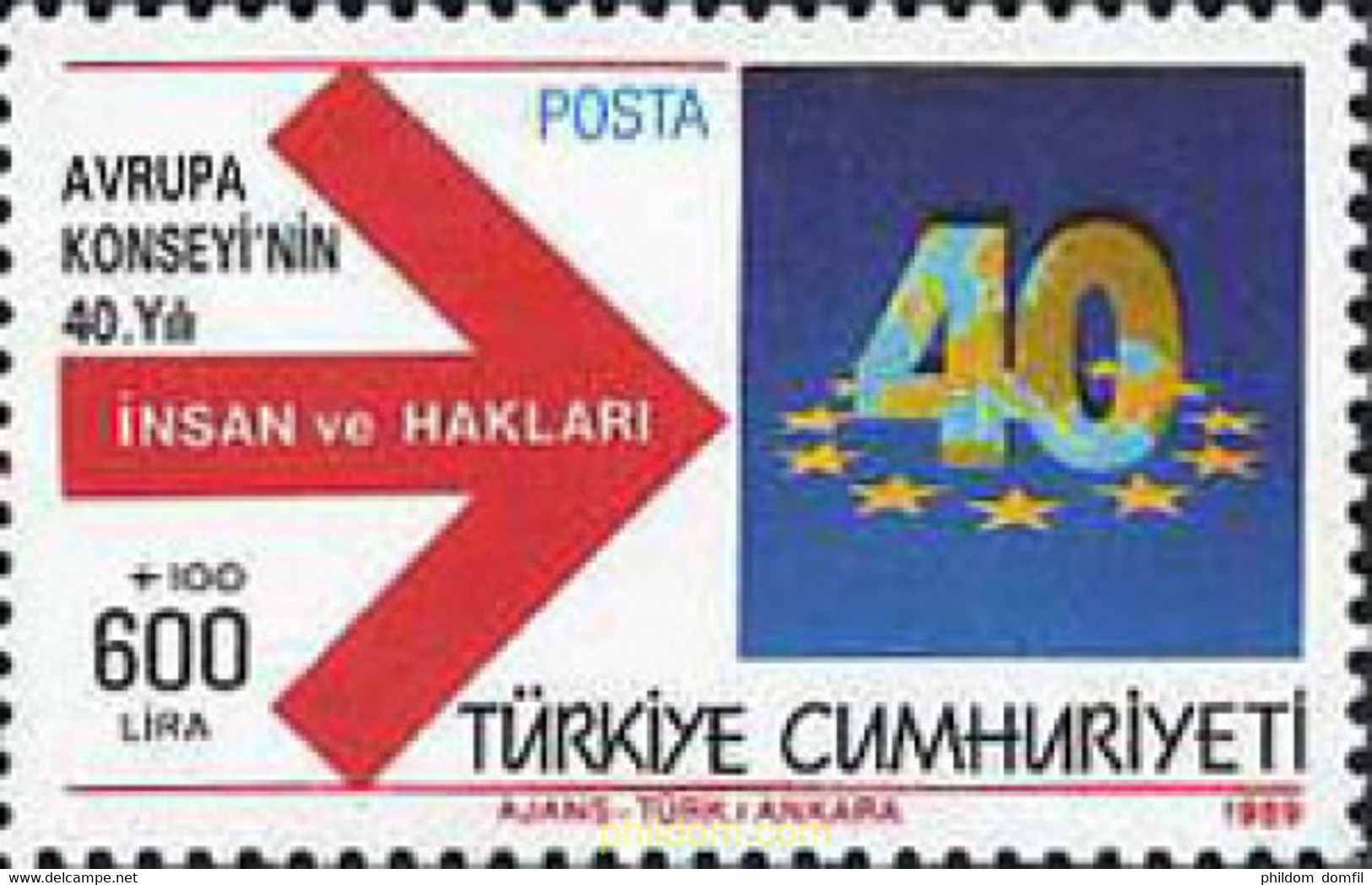173541 MNH TURQUIA 1989 40 ANIVERSARIO DEL CONSEJO EUROPEU - Lots & Serien