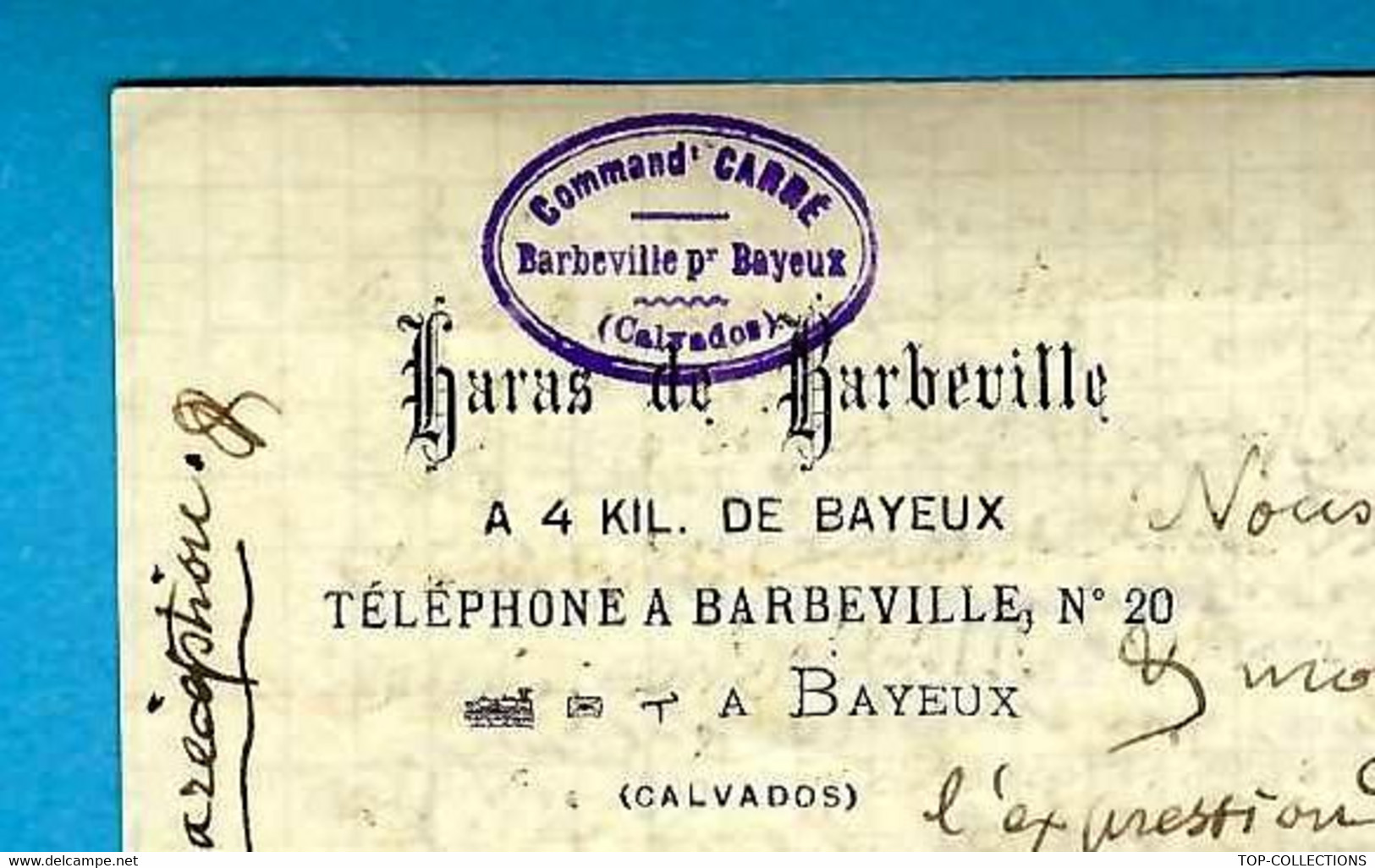 1916  GUERRE 1914-1918 WW1 HARAS BARBEVILLE  Bayeux Calvados CAPITAINE CARRE  LETTRE SON FILS ENGAGE LAC D'ARDZAN - Documentos Históricos