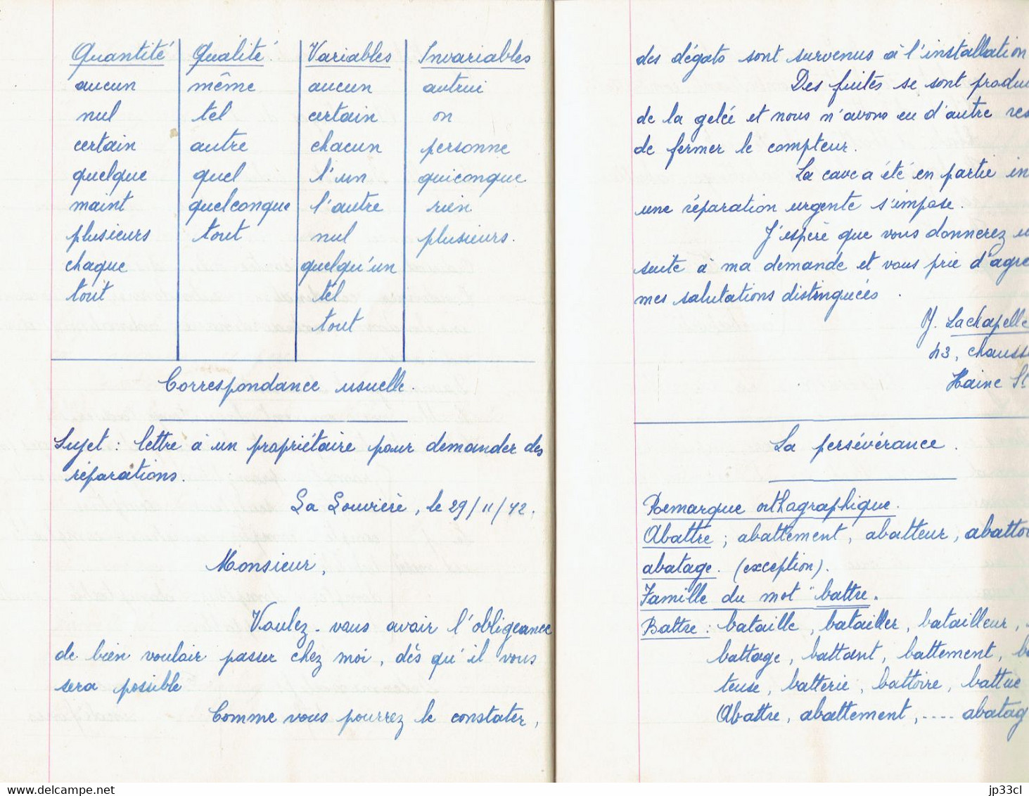 Cahier De Français Ayant Appartenu à Une élève De L'École Industrielle De La Louvière (année 1943/43, 112 Pages) - Sin Clasificación