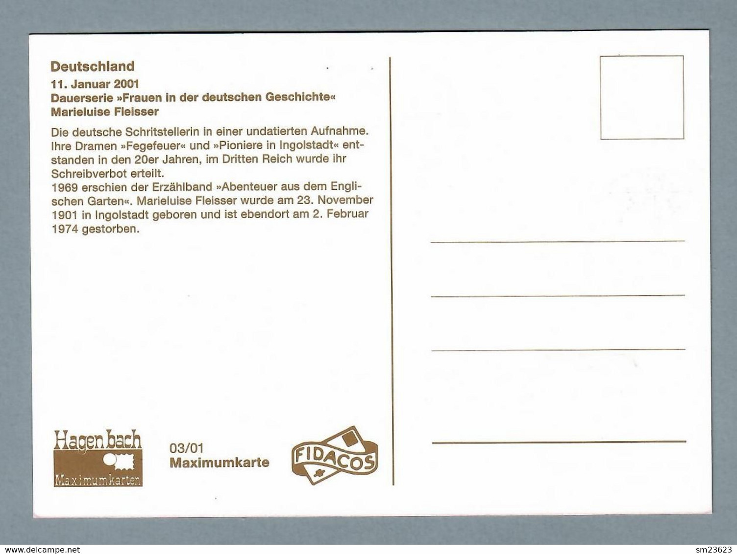 BRD 2001  Mi.Nr. 2158 , Marieluise Fleißer - Maximum Card - Erstausgabetag Berlin Zentrum 11.01.2001 - 2001-…