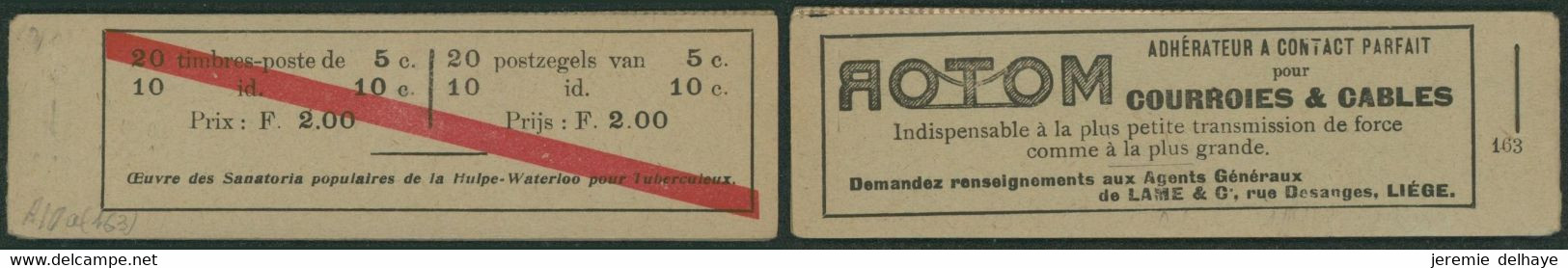 Carnet De Timbres-poste (1913) - N°A10a** "Rottom". Prix 2 Fr / Complet, N°163. Fraicheur Postale - 1907-1941 Antichi [A]