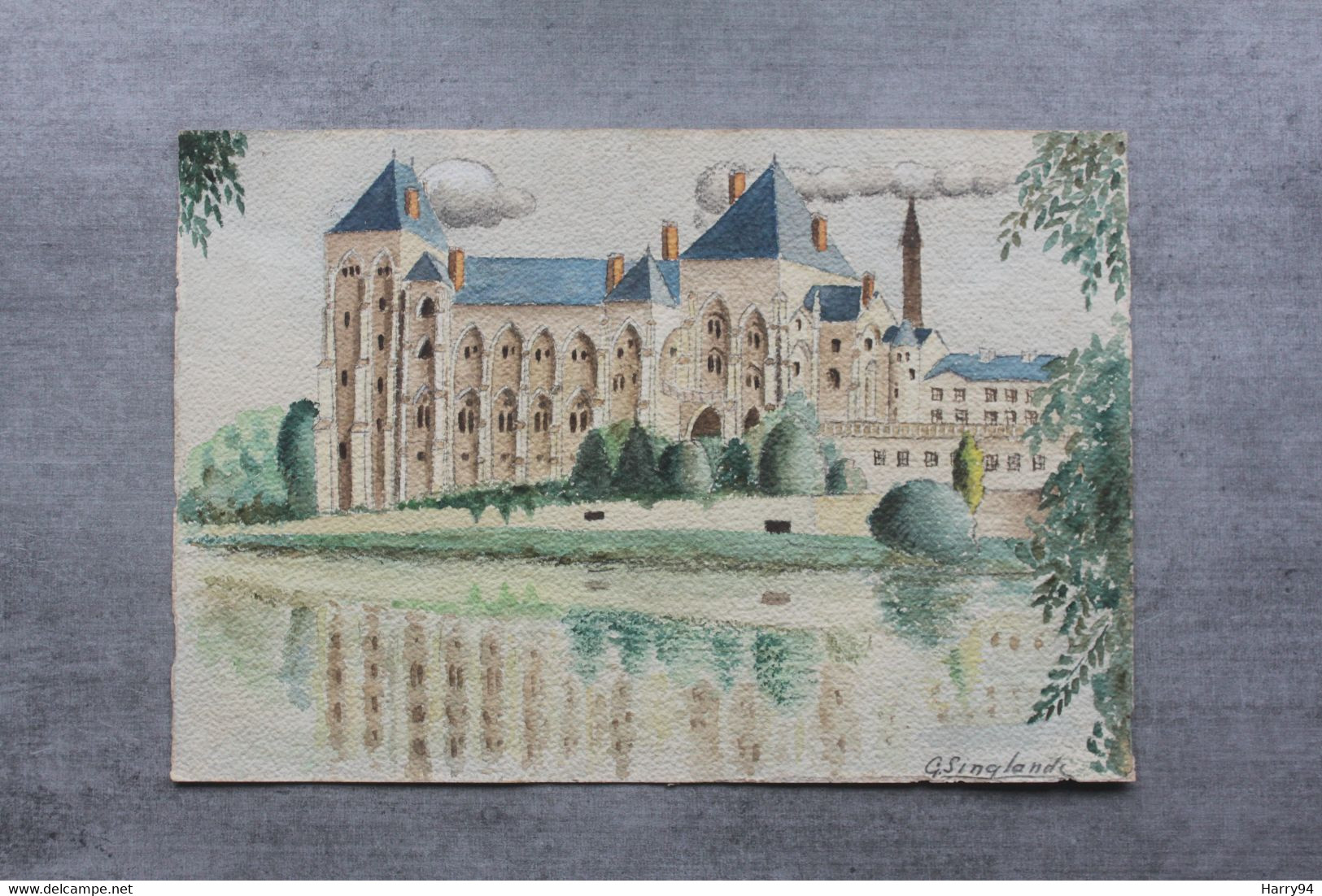 Peinture Sur Papier De L'abbaye De St Pierre De Solesmes Sarthe De Gabriel Singlande - Aquarelles