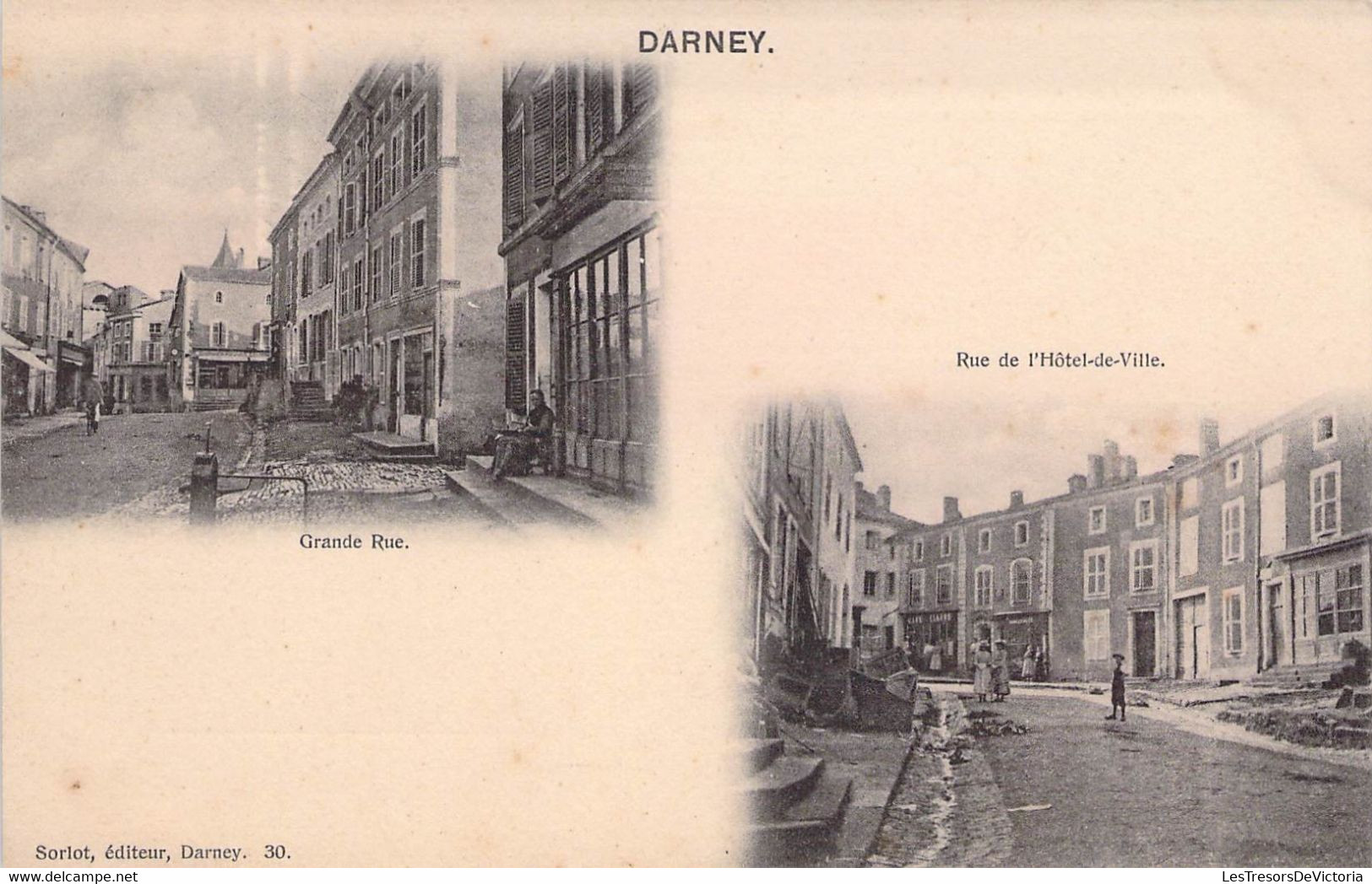 CPA FRANCE - 88 - DARNEY - Grande Rue Et Rue De L'Hôtel De Ville - Sorlot Darney - Dos Non Divisé - Darney
