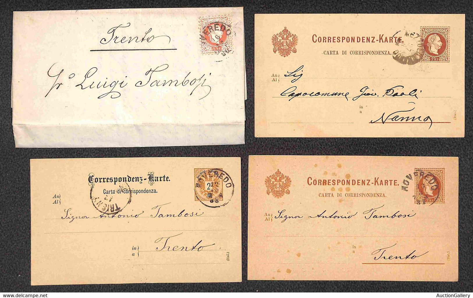 Antichi Stati Italiani - Lombardo Veneto - Territori Italiani D'Austria - 1880/1892 - Un Piego Col 5 Kreuzer + 6 Cartoli - Other & Unclassified