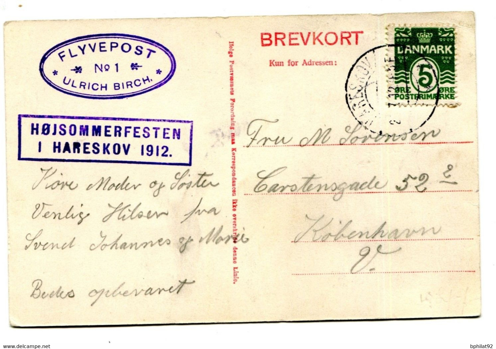 !!! CACHET FLYVEPOST N°1 ULRICH BIRCH SUR CPA DE 1912 - Luftpost