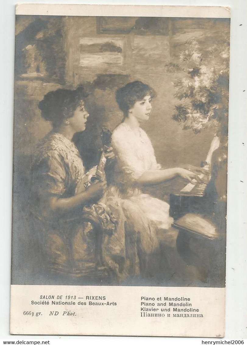 Cpa Salon De 1913 Rixens Piano Et Mandoline Musique Femmes - Paintings