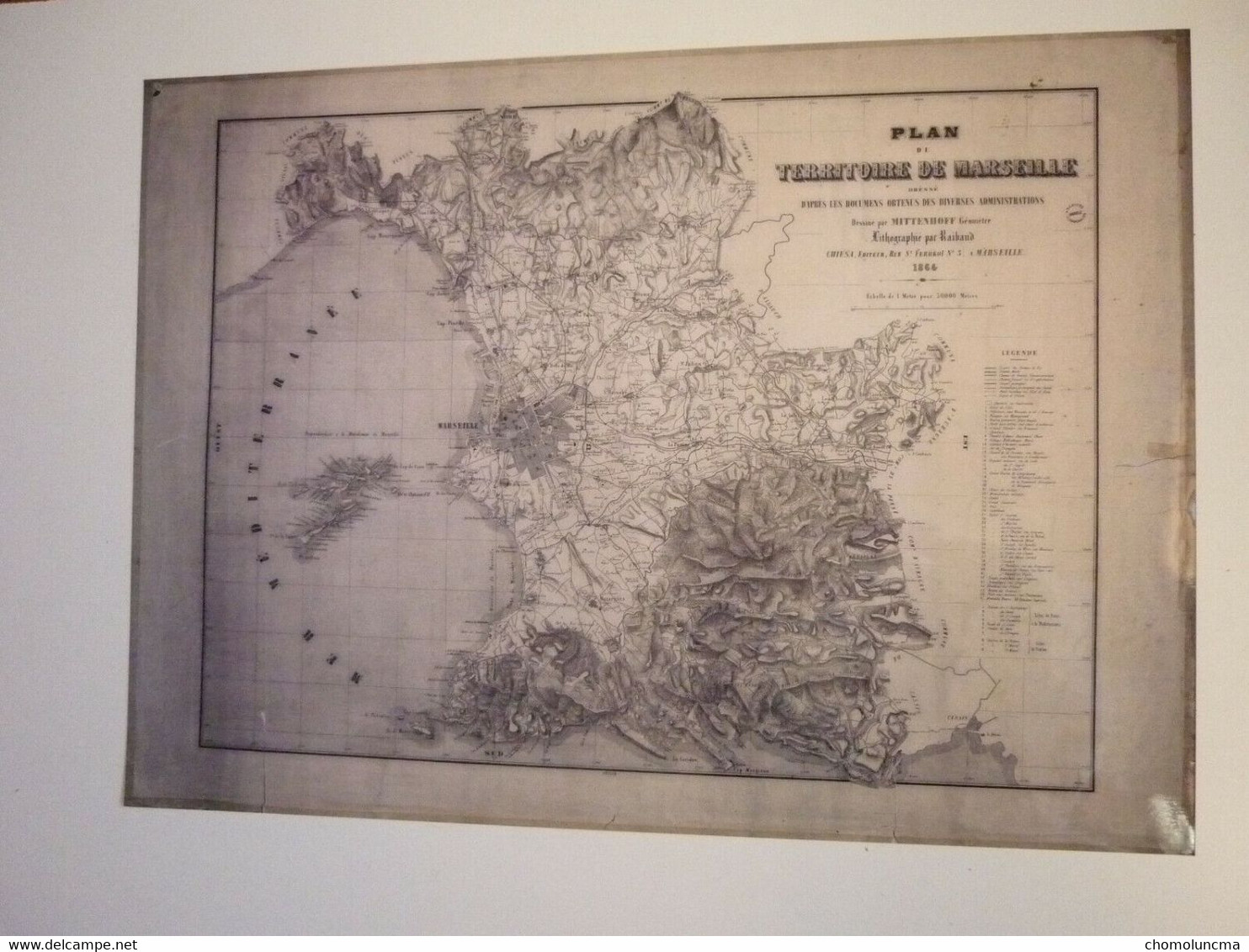 Magnifique Carte 1/30 000 Plan Du Territoire De Marseille Et Ses Environs 1864 Belle Reproduction Plastifiée - Cartes Topographiques