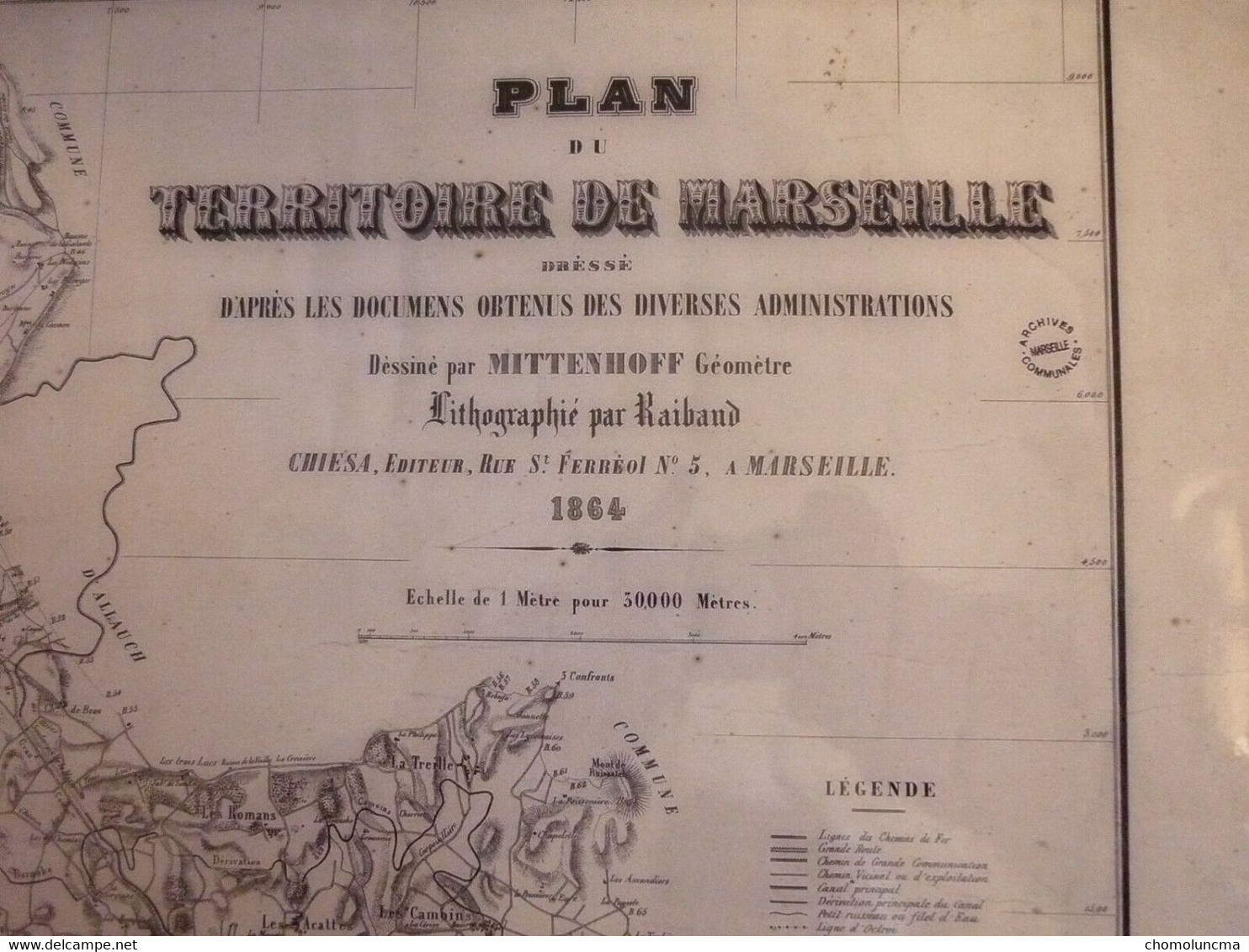 Magnifique Carte 1/30 000 Plan Du Territoire De Marseille Et Ses Environs 1864 Belle Reproduction Plastifiée - Cartes Topographiques