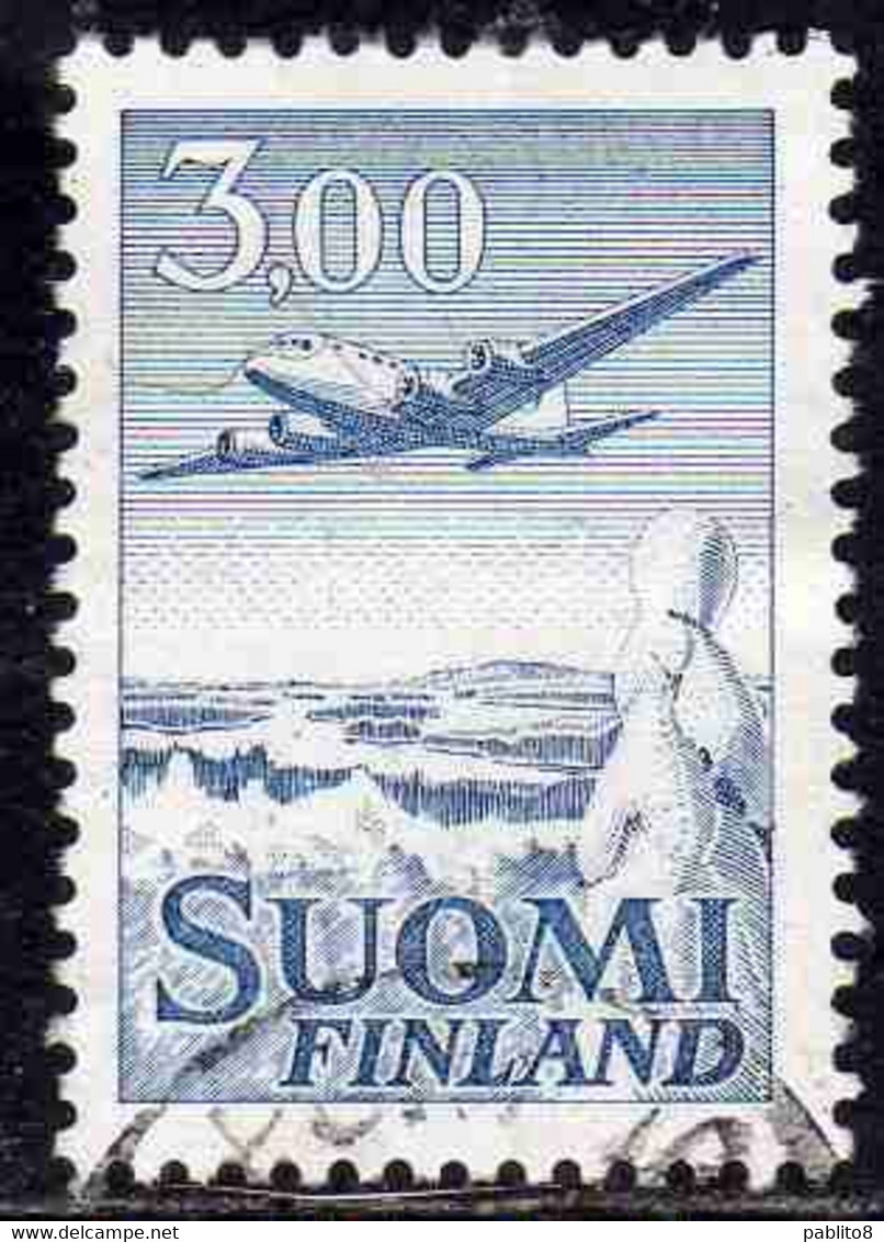 SUOMI FINLAND FINLANDIA FINLANDE 1963 AIR POST MAIL AIRMAIL DC-6 3.00m USED USATO OBLITERE' - Used Stamps