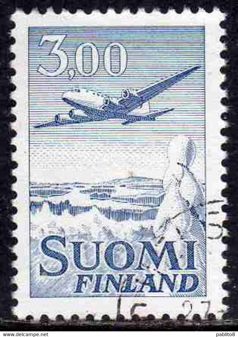 SUOMI FINLAND FINLANDIA FINLANDE 1963 AIR POST MAIL AIRMAIL DC-6 3.00m USED USATO OBLITERE' - Used Stamps