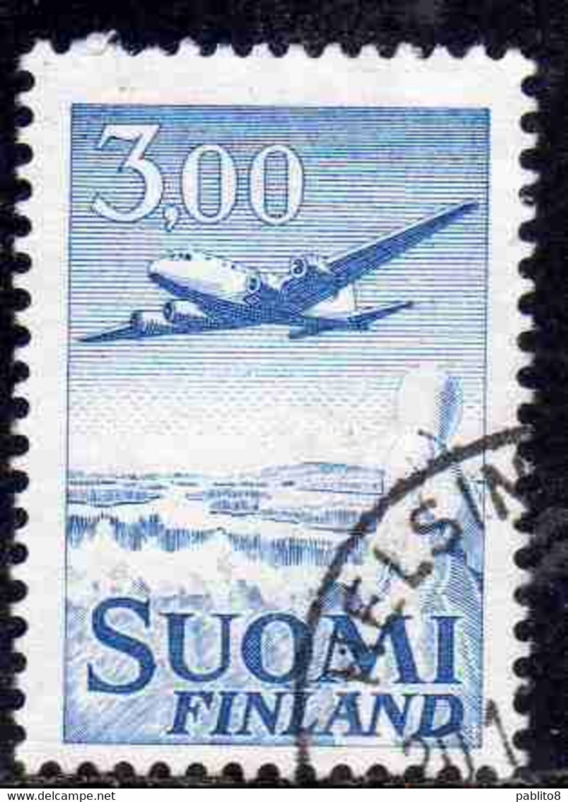 SUOMI FINLAND FINLANDIA FINLANDE 1963 AIR POST MAIL AIRMAIL DC-6 3.00m USED USATO OBLITERE' - Gebraucht