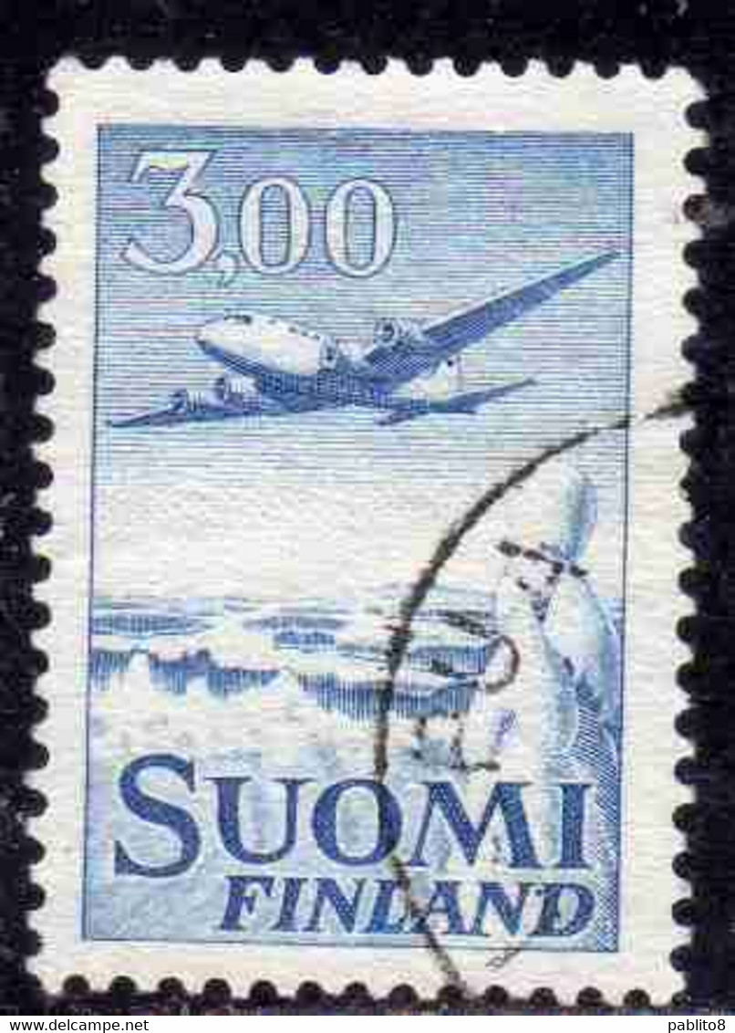 SUOMI FINLAND FINLANDIA FINLANDE 1963 AIR POST MAIL AIRMAIL DC-6 3.00m USED USATO OBLITERE' - Gebraucht