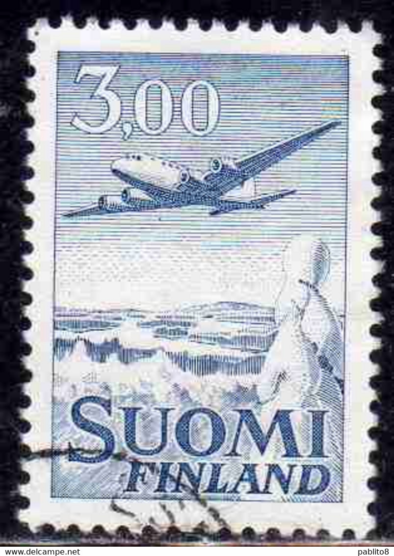 SUOMI FINLAND FINLANDIA FINLANDE 1963 AIR POST MAIL AIRMAIL DC-6 3.00m USED USATO OBLITERE' - Used Stamps