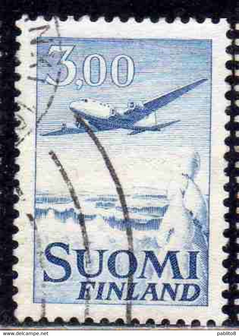 SUOMI FINLAND FINLANDIA FINLANDE 1963 AIR POST MAIL AIRMAIL DC-6 3.00m USED USATO OBLITERE' - Used Stamps