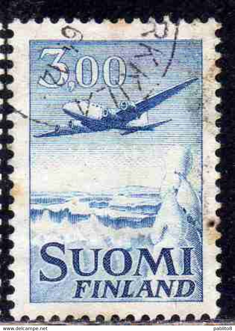 SUOMI FINLAND FINLANDIA FINLANDE 1963 AIR POST MAIL AIRMAIL DC-6 3.00m USED USATO OBLITERE' - Used Stamps