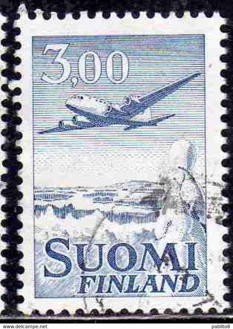 SUOMI FINLAND FINLANDIA FINLANDE 1963 AIR POST MAIL AIRMAIL DC-6 3.00m USED USATO OBLITERE' - Usados