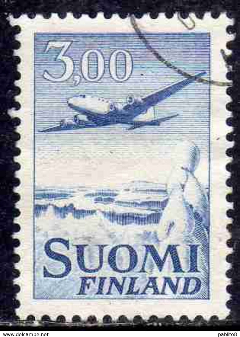 SUOMI FINLAND FINLANDIA FINLANDE 1963 AIR POST MAIL AIRMAIL DC-6 3.00m USED USATO OBLITERE' - Used Stamps
