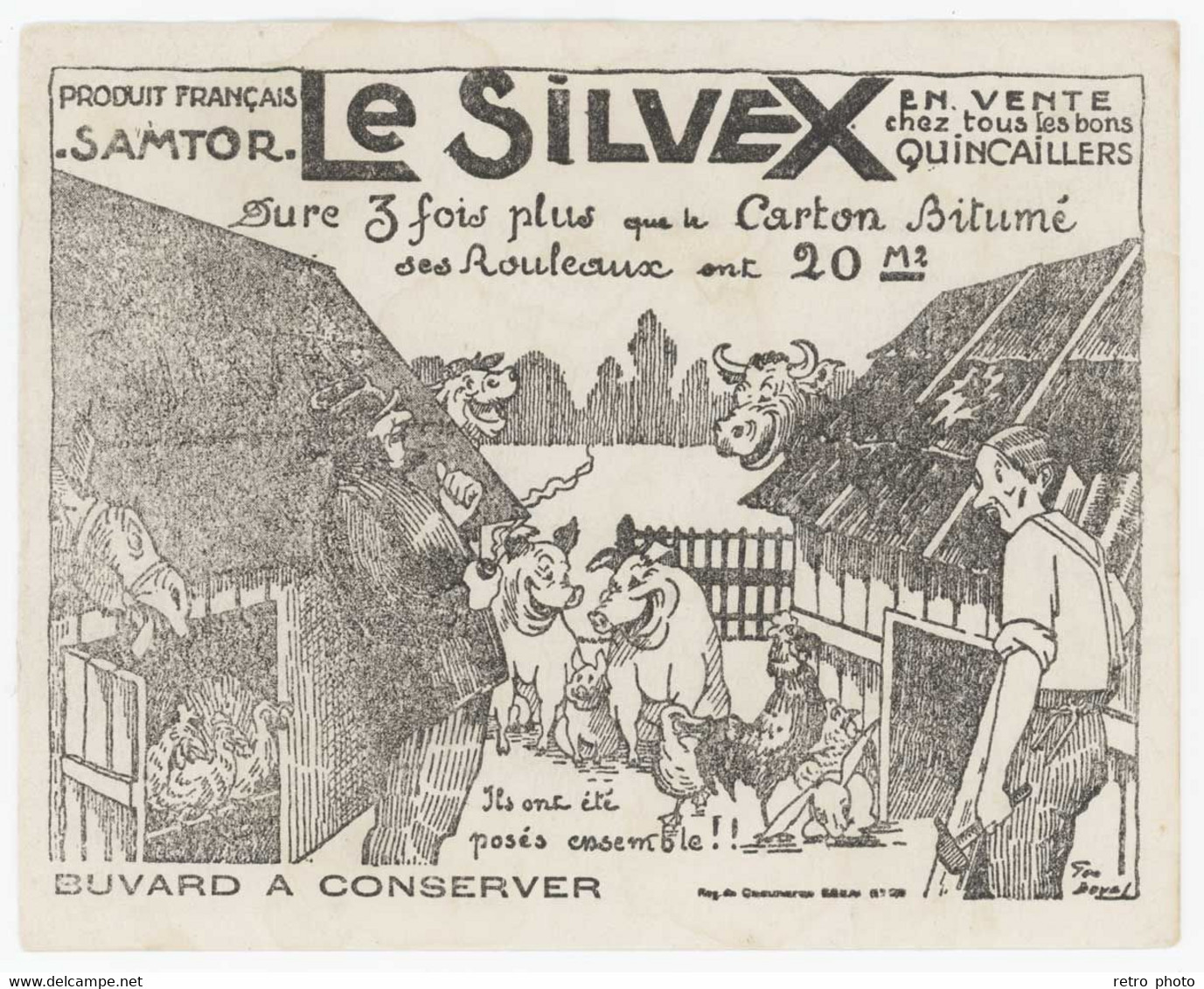 Buvard Produit Français Le Silvex Signé Geo Duval, Animaux De La Ferme, Cochons, Vaches, Poules ... - Animales