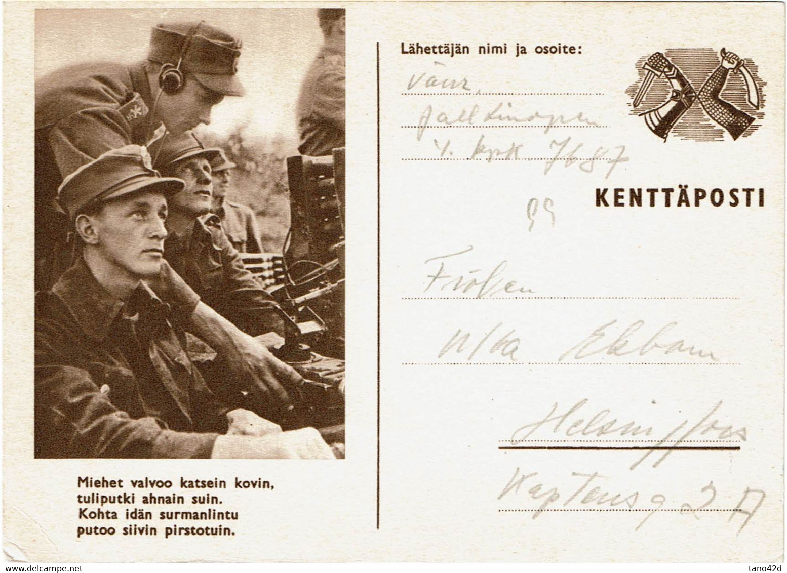 LSAU 16- FINLANDE IIGM CARTE DE FRANCHISE MILITAIRE ECRITE NON OBLITEREE PEU COMMUNE - Covers & Documents