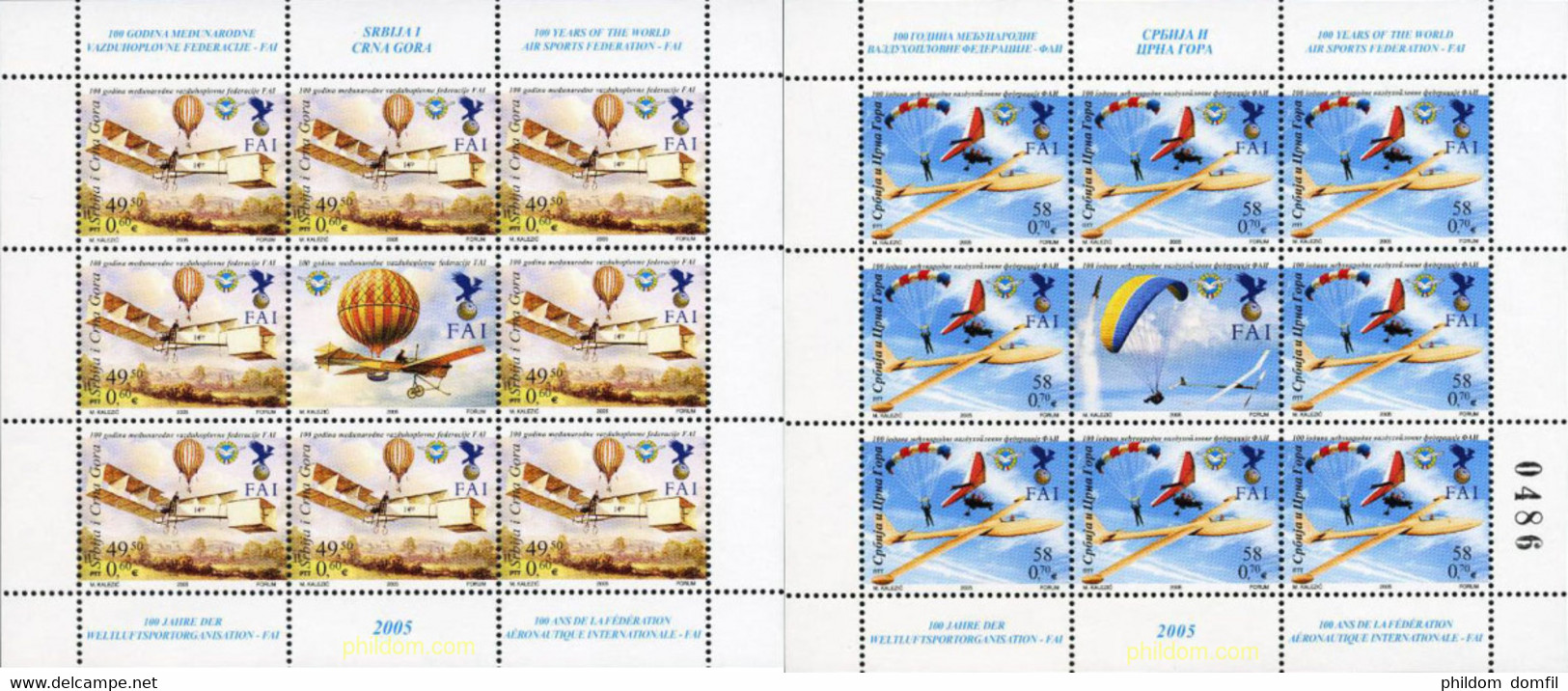 187242 MNH SERBIA Y MONTENEGRO 2005 CENTENARIO DE LA FAI - Parachutisme