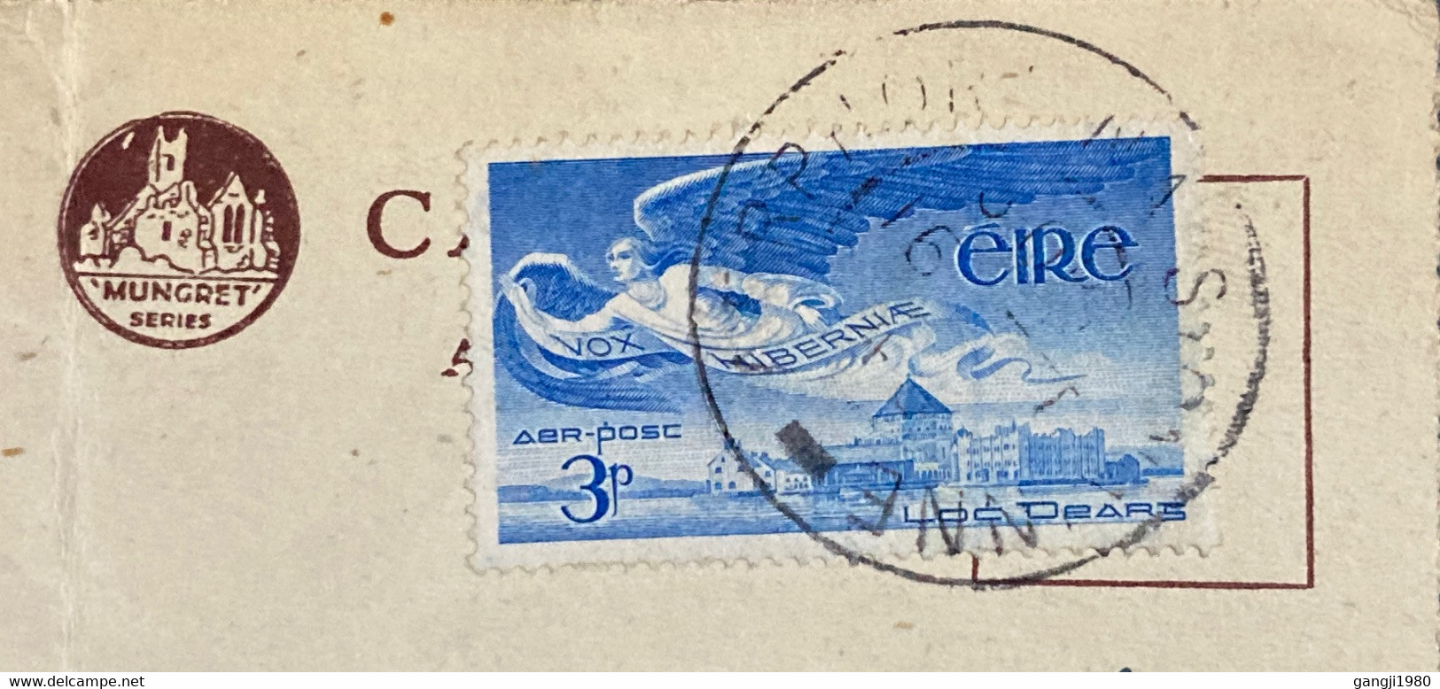 IRELAND 1948, USED POSTCARD TO USA, TREATY STONE & KING JOHN'S CASTLE,LIMERICK CITY,3D BLUE AIR STAMP - Briefe U. Dokumente