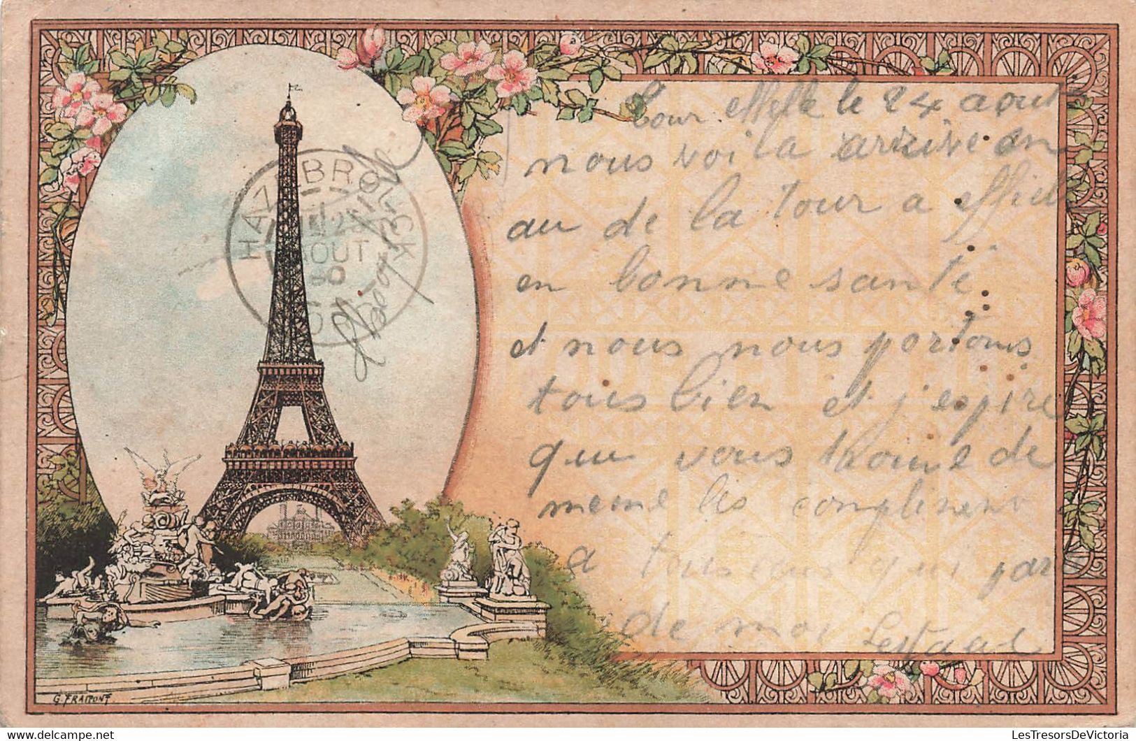 CPA Fraipont - PARIS - Tour Eiffel - Carte Pionnière Circulée - Cachet Du Sommet 1890 - Illustrateur Fraipont - Rare - Eiffelturm