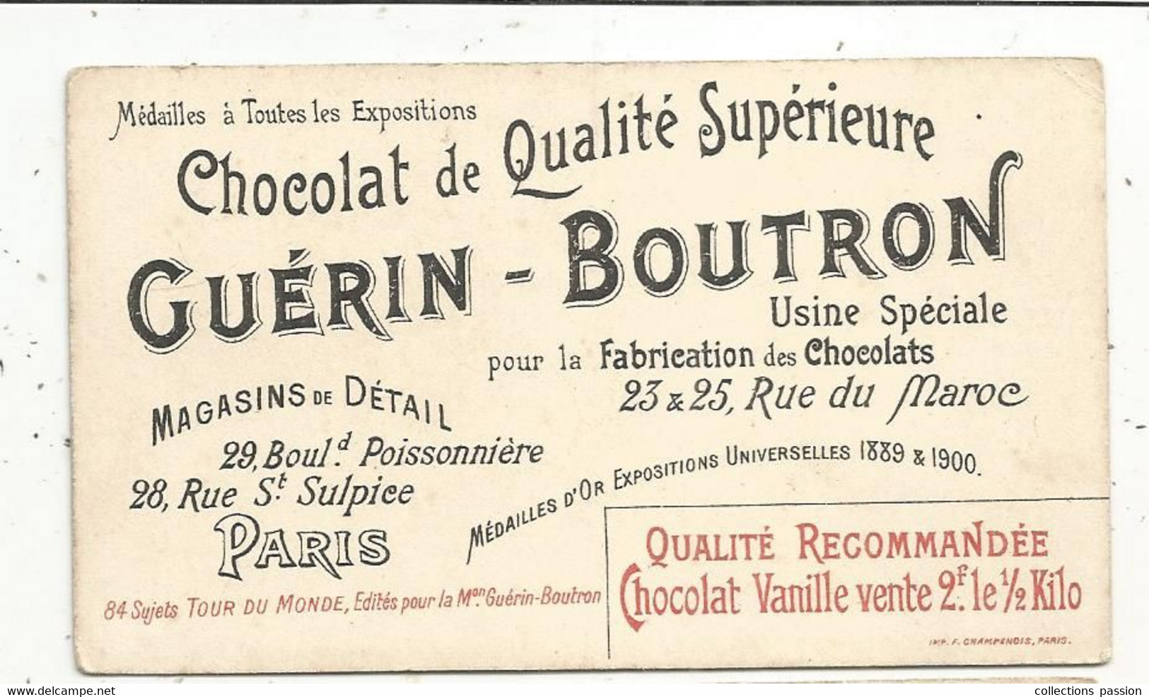 Chromo , Chocolat GUERIN-BOUTRON, Le Tour Du Monde En 84 étapes , ALGER, 2 Scans - Guerin Boutron