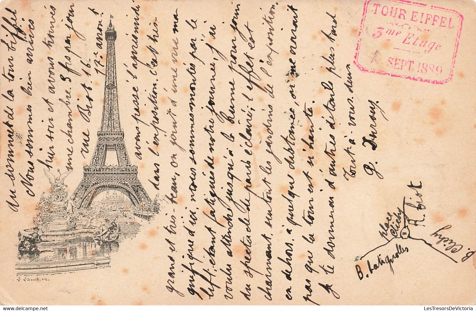 CPA - PARIS - Tour Eiffel - Libonis - Cachet 3eme Etage Septembre 1889 - - Tour Eiffel