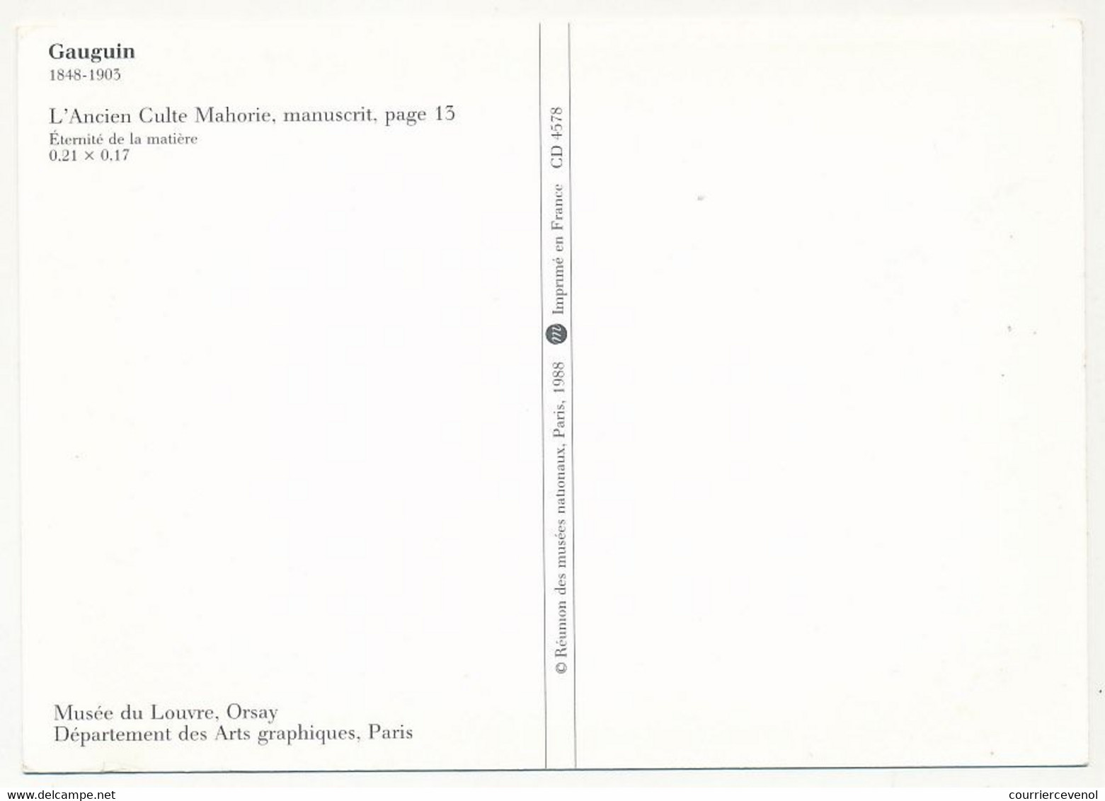 CPM - GAUGUIN - L'ancien Culte Mahorie, Manuscrit, Page 13 - Pittura & Quadri