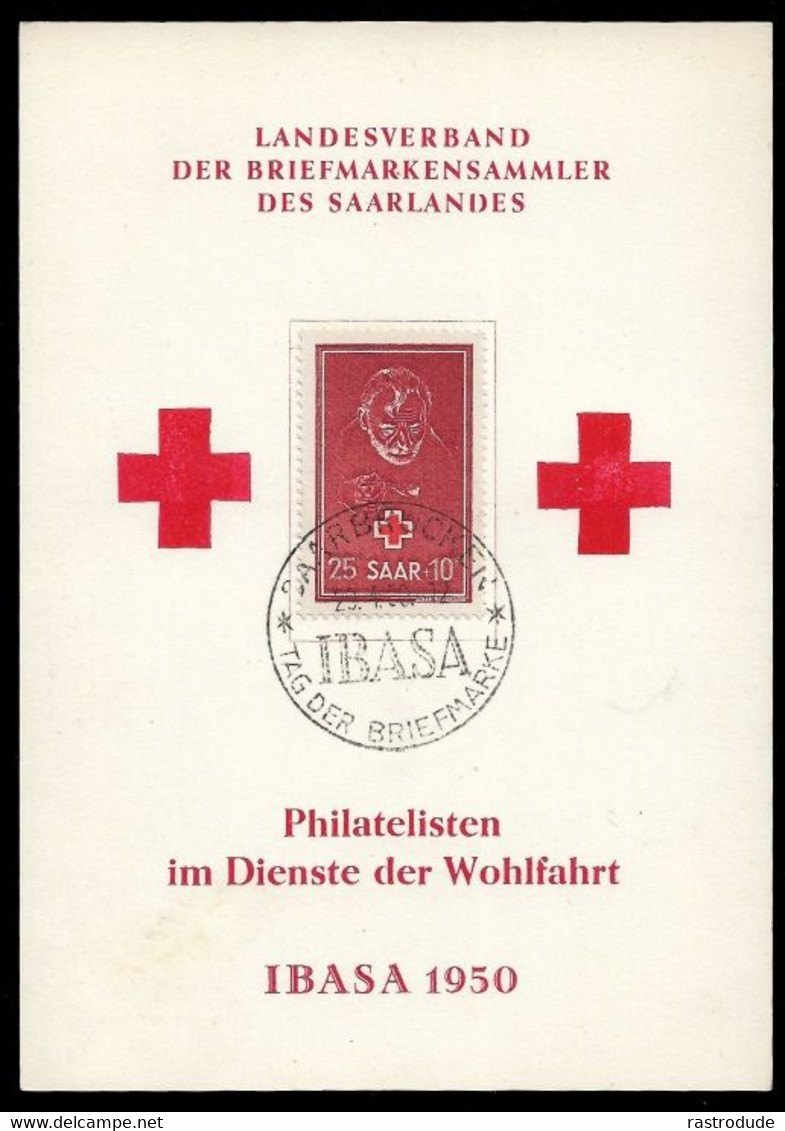 1950 SAAR ROTES KREUZ MI. 292 IBASA 1950 SONDERPOSTKARTE TAG DER BRIEFMARKE - Usados