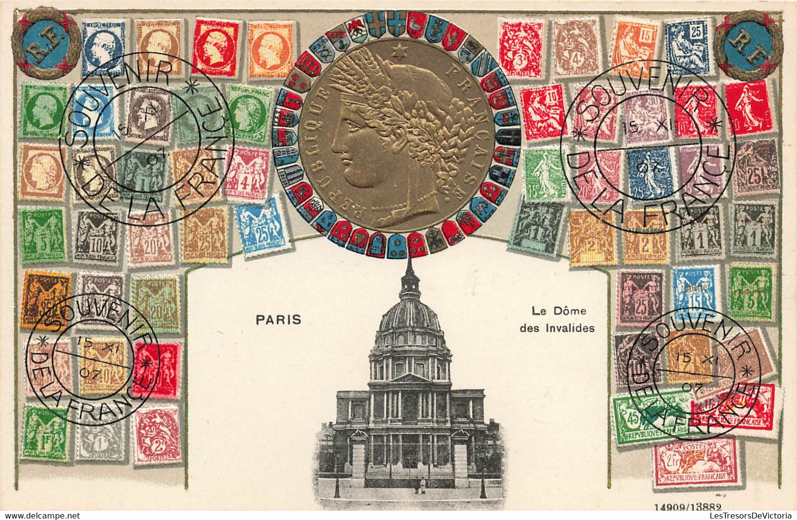 CPA Timbres Représentés - Paris Le Dome Des Invalides - Souvenir De La France - Stamps (pictures)
