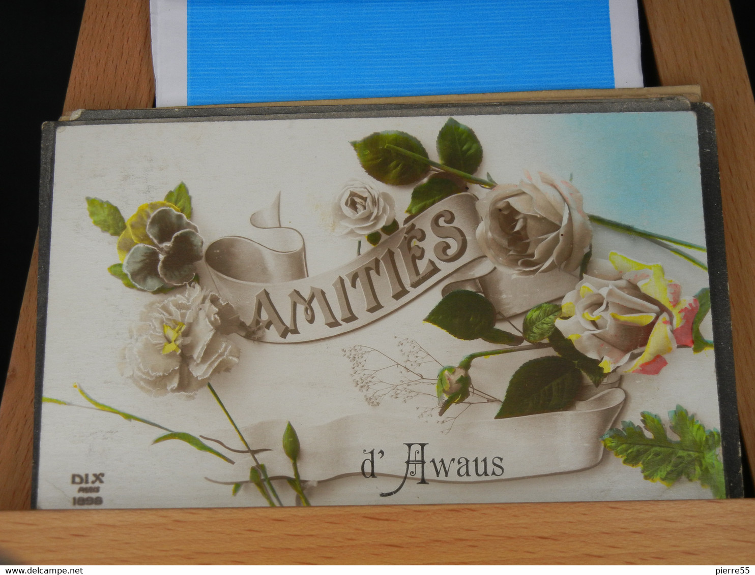 AMITIES D' AWANS - ORTHOGRAPHIE "AWAUS"  FLEURS ET RUBAN - ENVOYEE 1924-25- TBE - Awans