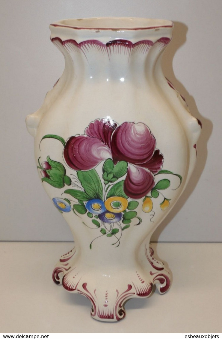 *JOLI VASE CERAMIQUE LUNEVILLE XXe RICHE DECOR FLEURS & VOLUTES décor main  E