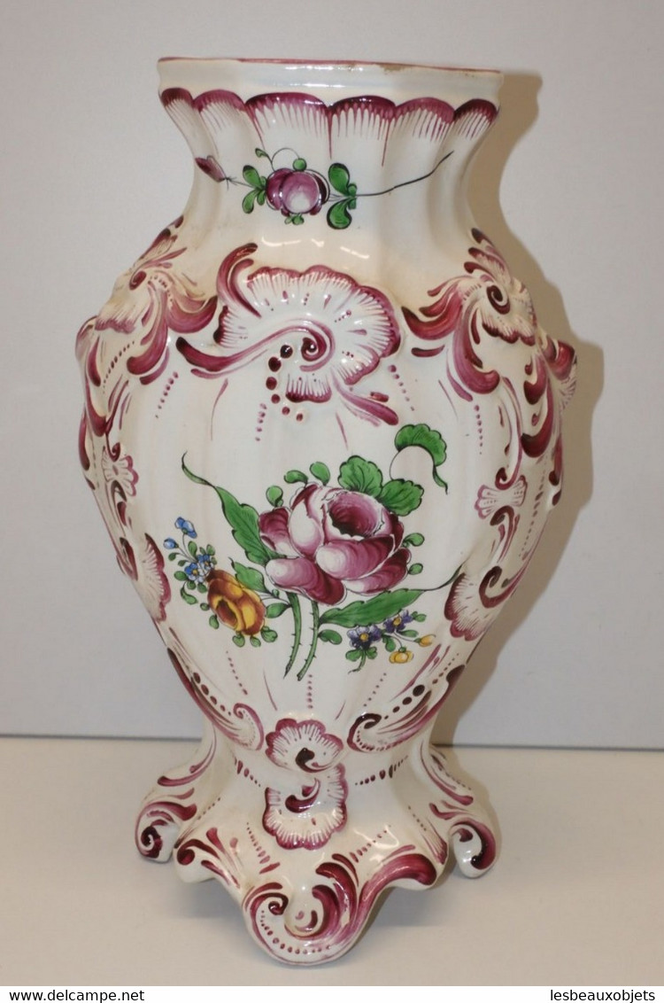 *JOLI VASE CERAMIQUE LUNEVILLE XXe RICHE DECOR FLEURS & VOLUTES décor main  E