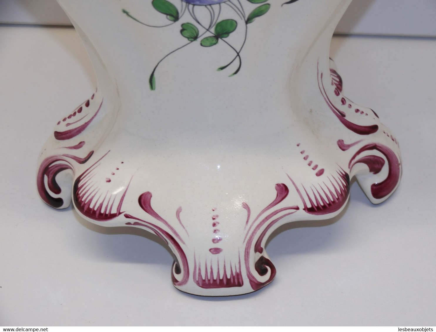 *JOLI VASE CERAMIQUE LUNEVILLE XXe RICHE DECOR FLEURS & VOLUTES décor main  E